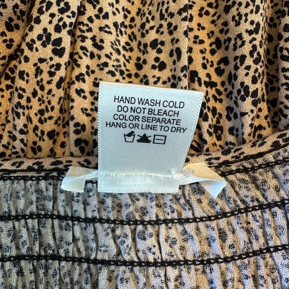 Urban Romantics Women Brown Smocked Leopard Print Long Sleeve Peplum Blouse S - Picture 6 of 7